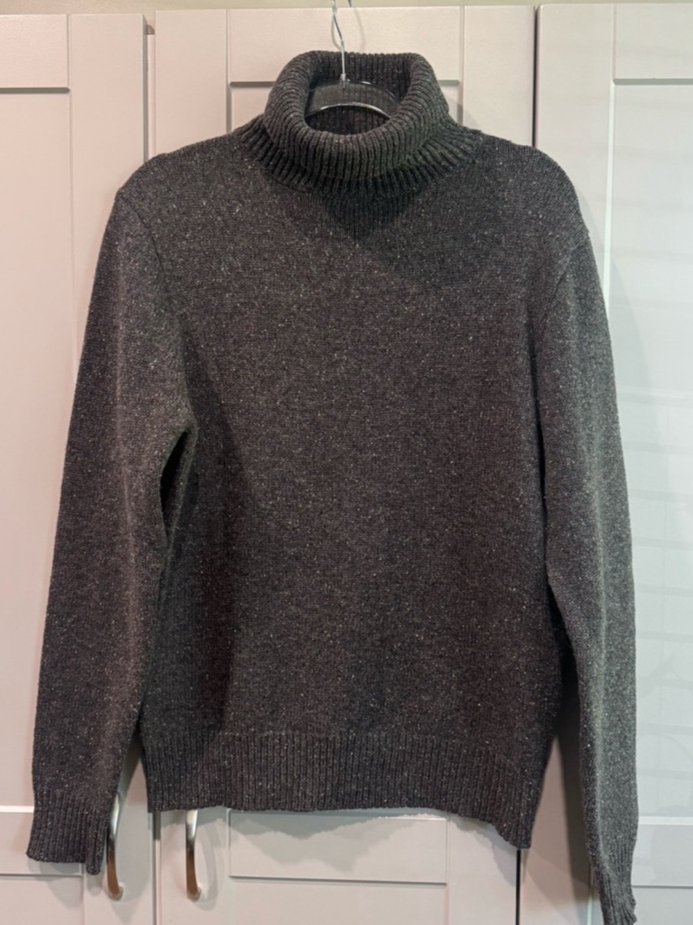 J.CREW Lambswool Turtleneck Sweater with Faux Leather Elbow Patches Gray & Brown